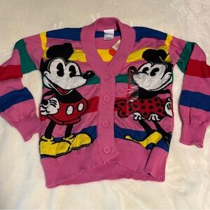 Disney Women's Pink Striped Mickey and Minnie Cardigan